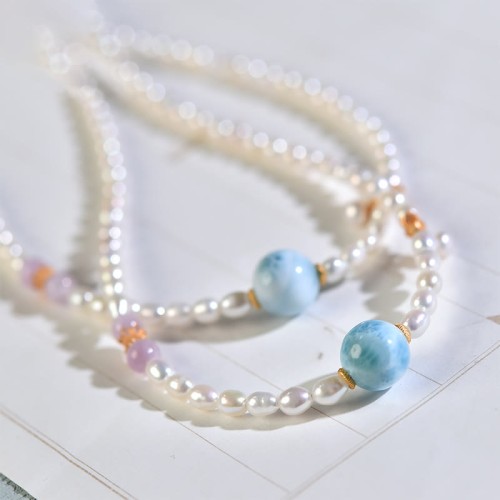 Sterling Silver Pearl Larimar Sincerity Necklace Pendant Sterling Silver Pearl Larimar Sincerity Necklace Pendant