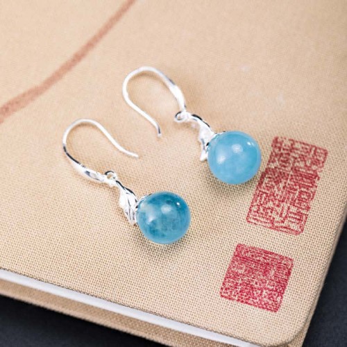 Aquamarine Leaf Flower Peace Necklace Pendant