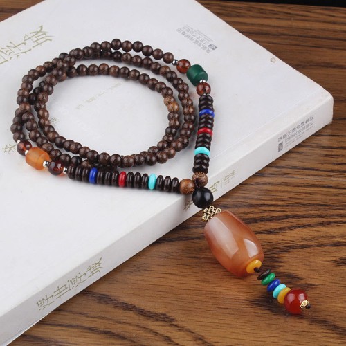 Tibetan Wenge Wood Bodhi Seed Agate Necklace Tibetan Wenge Wood Bodhi Seed Agate Necklace