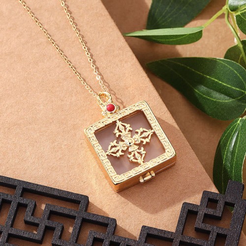 24K Gold Plated White Jade Dorje Protection Necklace 24K Gold Plated White Jade Dorje Protection Necklace