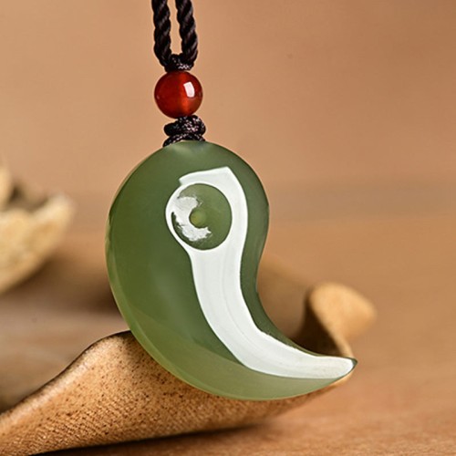 Yin Yang White Jade Cyan Jade Protection Necklace