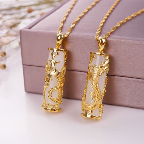 Jade Dragon Phoenix Copper Blessing Necklace Jade Dragon Phoenix Copper Blessing Necklace