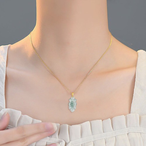18K Gold Jade Lotus Prosperity Necklace Pendant 18K Gold Jade Lotus Prosperity Necklace Pendant