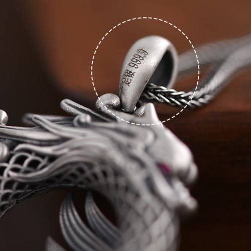 999 Sterling Silver Year of the Dragon Peace Buckle Necklace