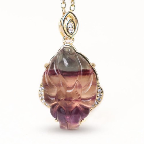 Colorful Fluorite Nine-Tailed Fox Protection Necklace Colorful Fluorite Nine-Tailed Fox Protection Necklace