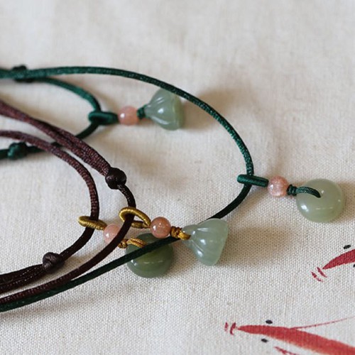 Round Jade Peace Lotus Abundance Necklace Pendant