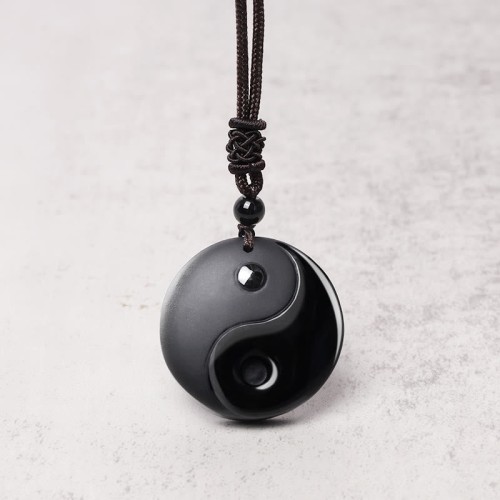 Black Obsidian Taoism Yin Yang Carved Necklace Black Obsidian Taoism Yin Yang Carved Necklace