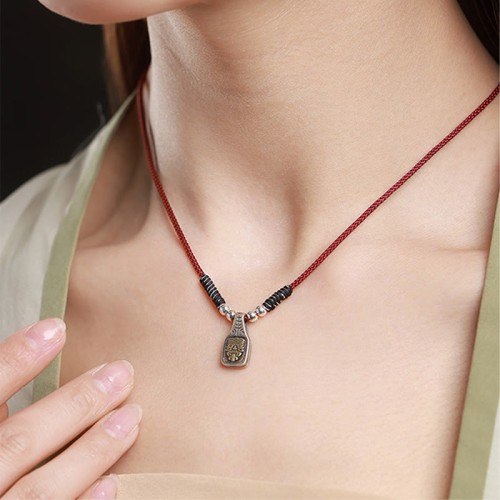 Tibetan 925 Sterling Silver Zakiram Goddess of Wealth Protection Necklace