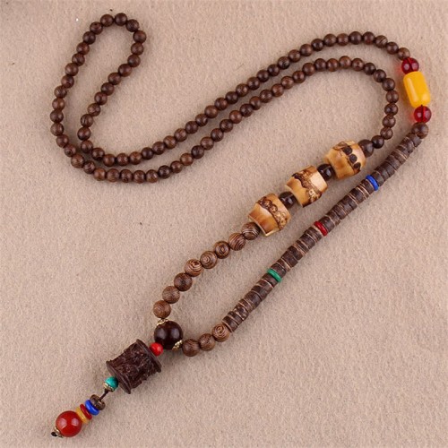 Wenge Wood Bodhi Seed Agate Elephant Protection Necklace Pendant