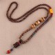 Wenge Wood Bodhi Seed Agate Elephant Protection Necklace Pendant