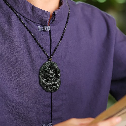Hetian Cyan Jade Dragon Harmony Necklace Pendant Hetian Cyan Jade Dragon Harmony Necklace Pendant