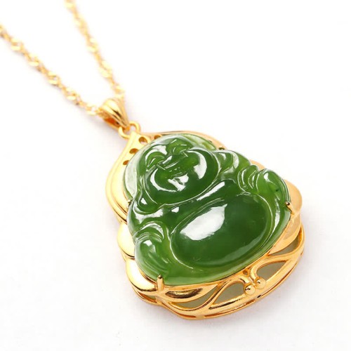 925 Sterling Silver Jade Laughing Buddha Necklace