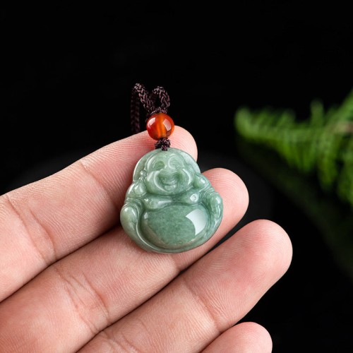 Laughing Buddha Cyan Jade Success Necklace Pendant Laughing Buddha Cyan Jade Success Necklace Pendant