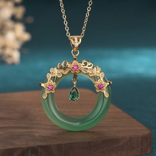 Round Cyan Jade Healing Necklace Pendant