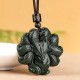 Hetian Cyan Jade Nine-Tailed Fox Luck Necklace