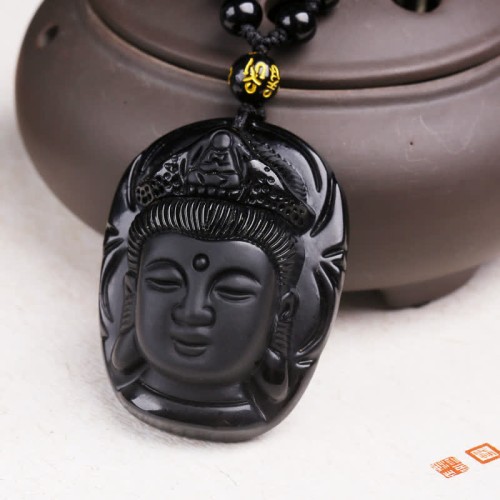 Black Obsidian Kwan Yin Strength Necklace Black Obsidian Kwan Yin Strength Necklace