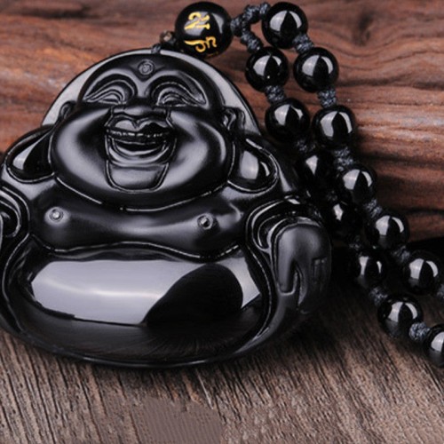 Laughing Buddha Black Obsidian Transformation Necklace