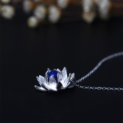 925 Silver Lazurite Lotus Flower Self-Care Necklace 925 Silver Lazurite Lotus Flower Self-Care Necklace
