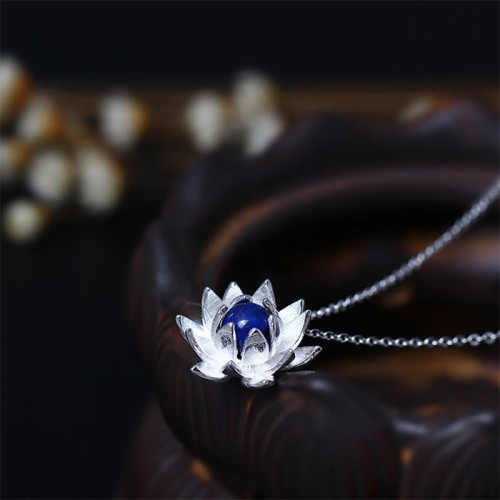 925 Silver Lazurite Lotus Flower Self-Care Necklace 925 Silver Lazurite Lotus Flower Self-Care Necklace