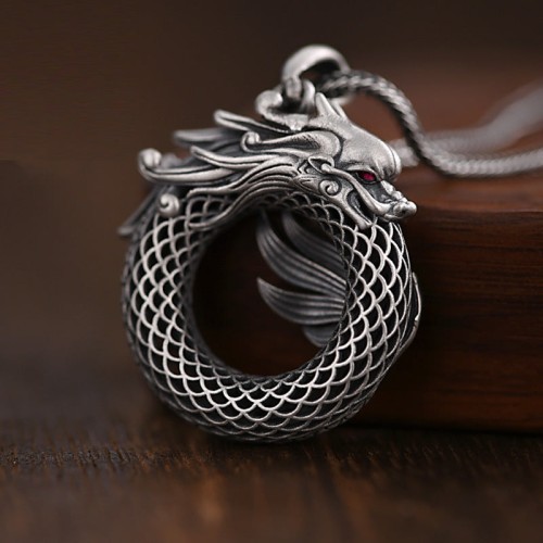 999 Sterling Silver Year of the Dragon Peace Buckle Necklace