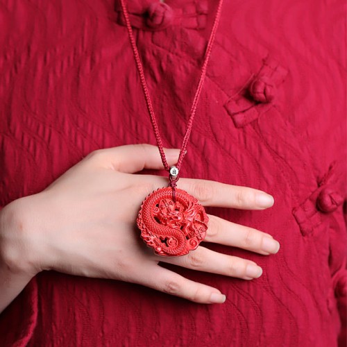 Year of the Dragon Cinnabar Copper Coin Necklace Year of the Dragon Cinnabar Copper Coin Necklace