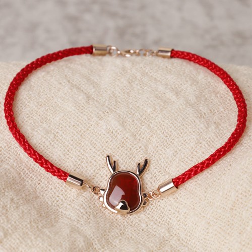 925 Sterling Silver Year of the Dragon Red Agate Necklace 925 Sterling Silver Year of the Dragon Red Agate Necklace