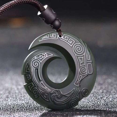 Hetian Cyan Jade Peace Buckle Necklace Pendant