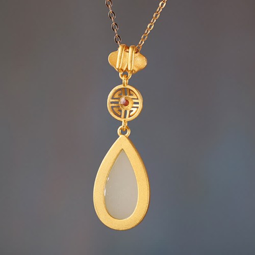 925 Silver Hetian White Jade Water Drop Necklace