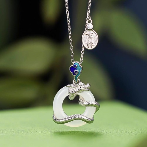 Dragon Year Hetian White Jade Success Necklace Pendant