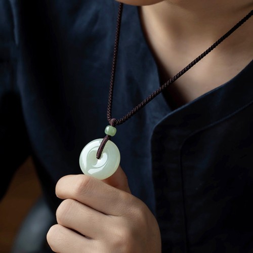 Round Jade Peace Buckle Luck Necklace Round Jade Peace Buckle Luck Necklace