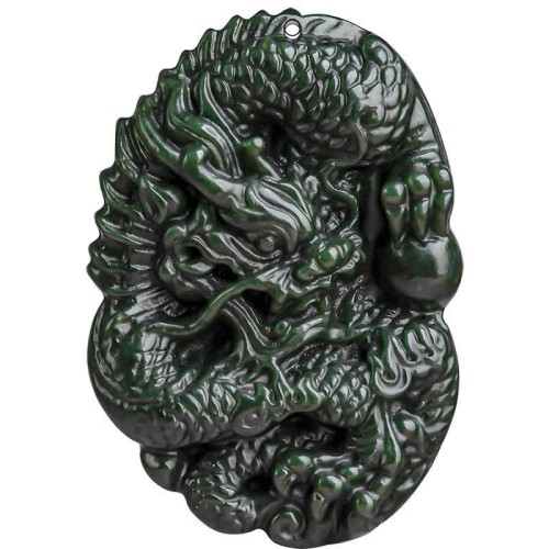 Hetian Cyan Jade Dragon Harmony Necklace Pendant Hetian Cyan Jade Dragon Harmony Necklace Pendant