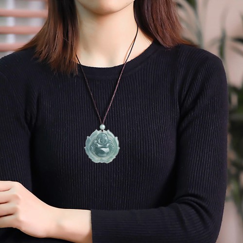 Natural Jade Laughing Buddha Lotus Pattern Necklace