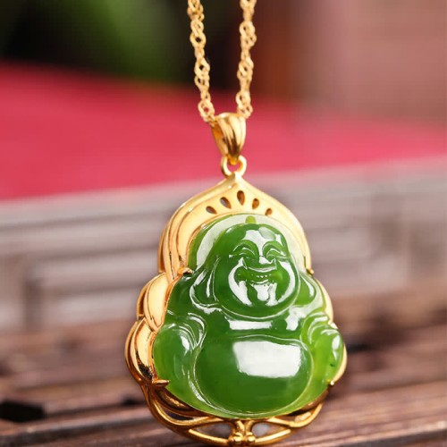 925 Sterling Silver Jade Laughing Buddha Necklace