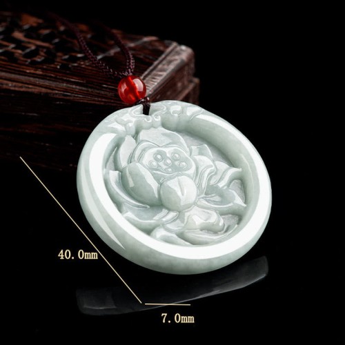 Jade Lotus Carved Prosperity Necklace Pendant Jade Lotus Carved Prosperity Necklace Pendant