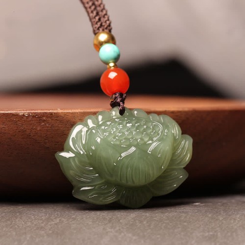 Hetian Cyan Jade Lotus Flower Success Necklace Pendant Hetian Cyan Jade Lotus Flower Success Necklace Pendant