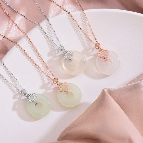 925 Silver Hetian White Jade Chalcedony Coin Necklace 925 Silver Hetian White Jade Chalcedony Coin Necklace