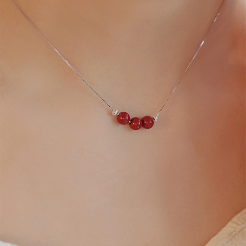 925 Sterling Silver Cinnabar Bead Calm Blessing Necklace 925 Sterling Silver Cinnabar Bead Calm Blessing Necklace