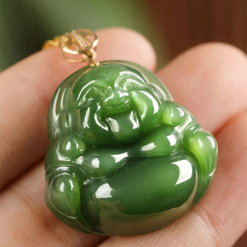 925 Silver Laughing Buddha Hetian Jade 18K Gold Necklace 925 Silver Laughing Buddha Hetian Jade 18K Gold Necklace