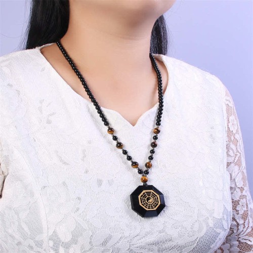 Bagua Yin Yang Black Obsidian Beaded Necklace Bagua Yin Yang Black Obsidian Beaded Necklace