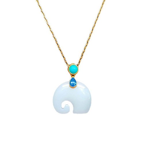 White Jade Elephant Luck Necklace Pendant