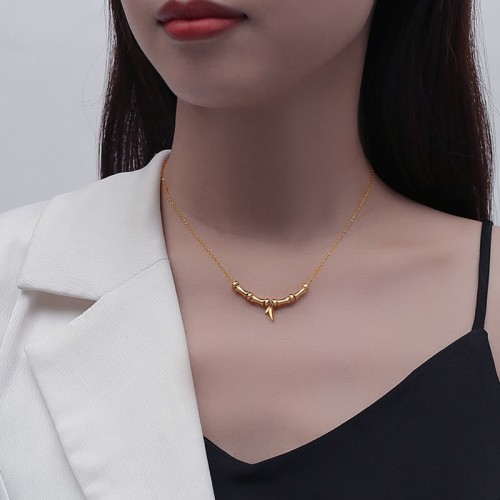Golden Bamboo Pattern Titanium Steel Wealth Necklace