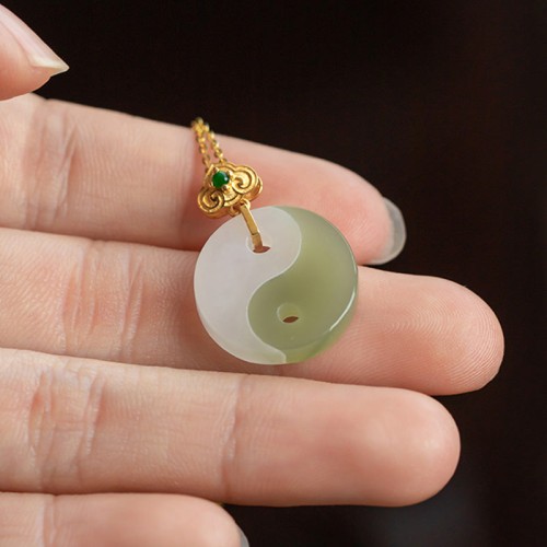 Yin Yang Jade 18K Gold Prosperity Necklace Pendant Yin Yang Jade 18K Gold Prosperity Necklace Pendant