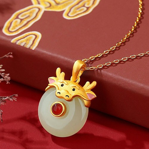 925 Sterling Silver Dragon Year Jade Protection Necklace Pendant 925 Sterling Silver Dragon Year Jade Protection Necklace Pendant