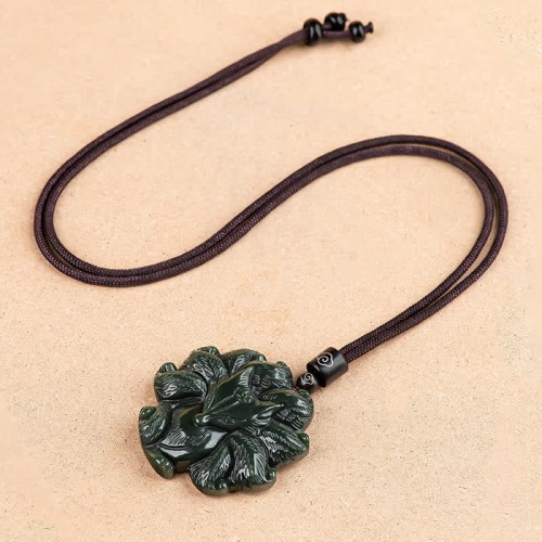 Hetian Cyan Jade Nine-Tailed Fox Luck Necklace