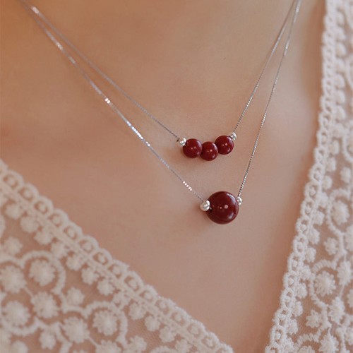 925 Sterling Silver Cinnabar Bead Calm Blessing Necklace 925 Sterling Silver Cinnabar Bead Calm Blessing Necklace