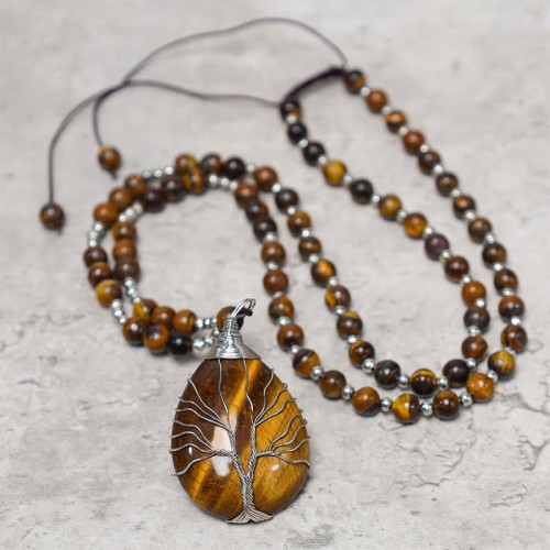 Natural Tiger Eye Strength Beaded Pendant Necklace Natural Tiger Eye Strength Beaded Pendant Necklace