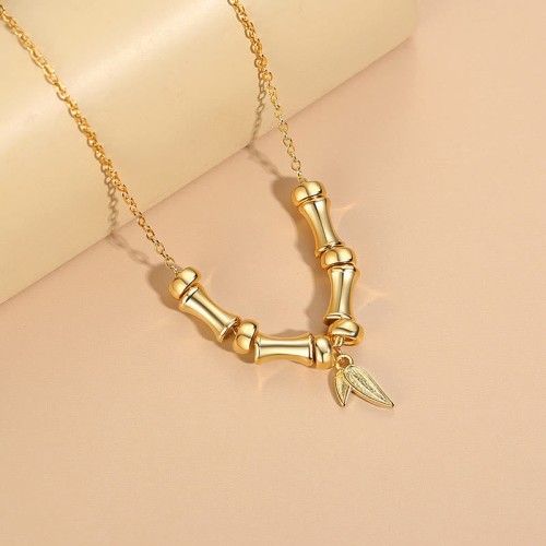 Golden Bamboo Pattern Titanium Steel Wealth Necklace