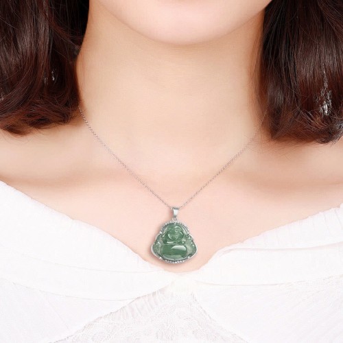 925 Silver Laughing Buddha Jade Luck Necklace 925 Silver Laughing Buddha Jade Luck Necklace