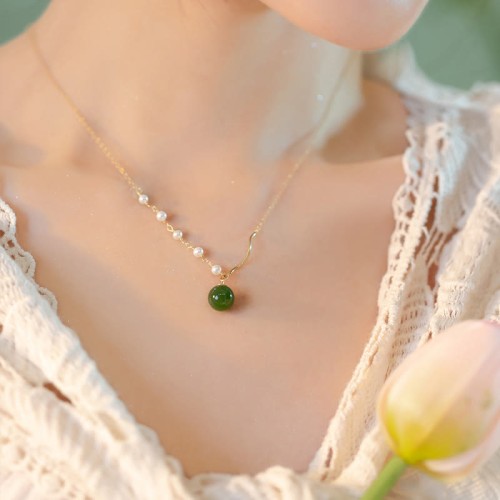 Hetian Jade Pearl Luck Bead Necklace Hetian Jade Pearl Luck Bead Necklace