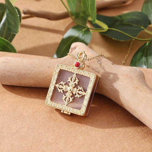 24K Gold Plated White Jade Dorje Protection Necklace 24K Gold Plated White Jade Dorje Protection Necklace